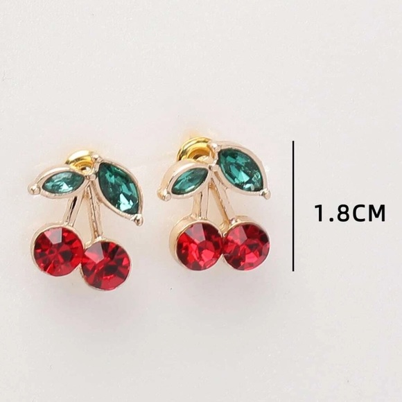 Lucky Wild Cherry Gold Rhinestone Earrings - Picture 3 of 5